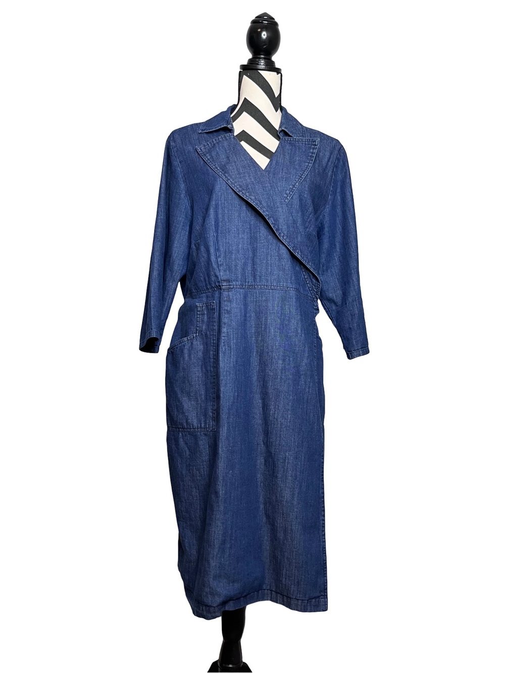 Eloquii Chambray Cotton 3/4 Sleeve Belted Denim Wrap Dress Sz 18W